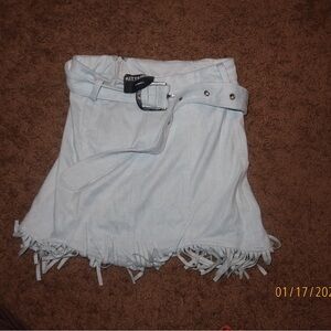 White Fringe Mini Skirt with Belt Kittenish xs